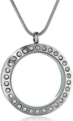 JOJO & LIN Magnetic Floating Locket Charm 30mm Medium with Snake Chain Thanksgiving Day Gift (Silver Round Crystal)