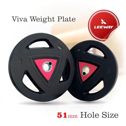 LEEWAY Olympic Weight Plates 10kg x 2 (Total 20kg) | 51mm Tri-Grip Rubber Coated Metal Plates | Heavy-Duty Barbell Weight Disc for Home Gym, Strength Training & Core Fitness (Black, 10kg Pair)