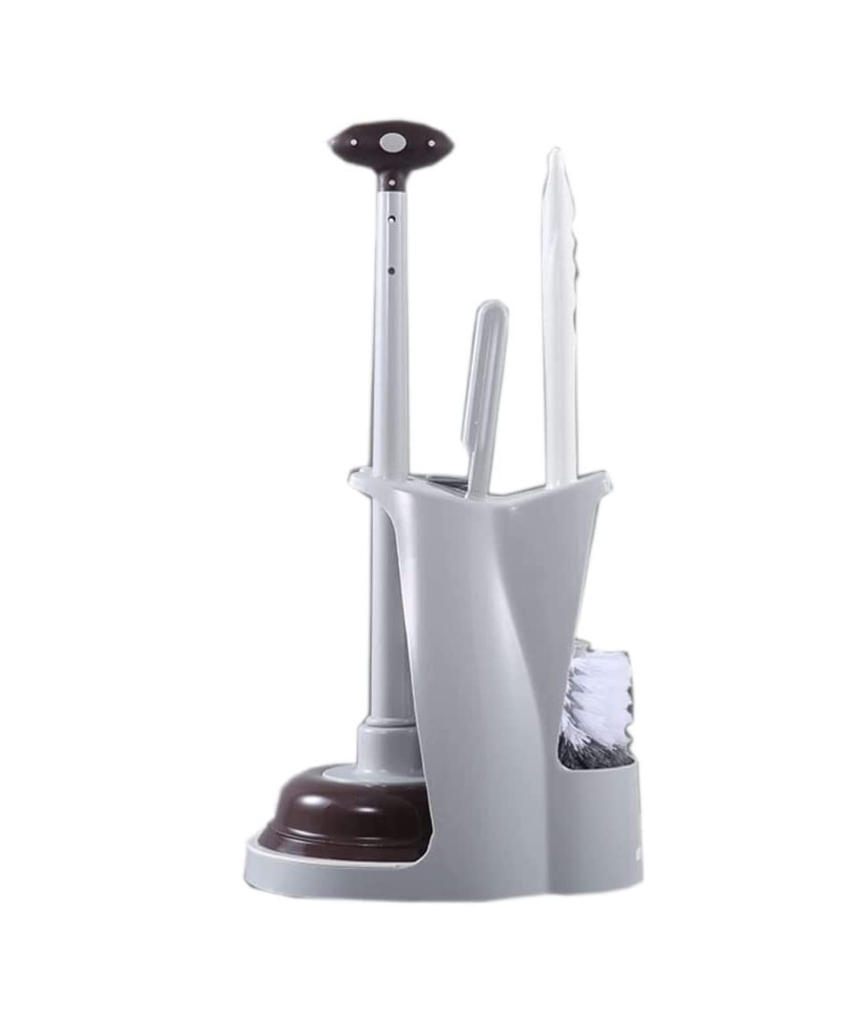 Este Juego de Cepillo para Inodoro con Soporte de plástico de 3 Piezas es un Kit de Limpieza para baño de Color Gris. Accesorios de baño de Primera Calidad.