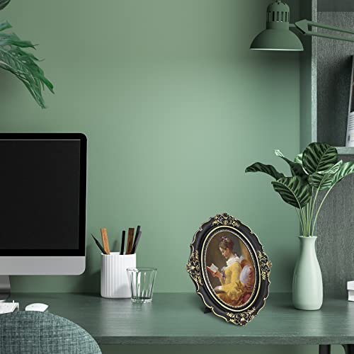 5x7 inch/13x18 cm Picture Frames Vintage Style Oval Frame with Glass, Wall and Tabletop Photo Frame (Black & Gold)