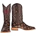 Vaccari Men's Cooper Genuine Mocha Pirarucu Fish Print Leather Texas A&M Embroidery Broad Square Toe Cowboy Boots - 10.5