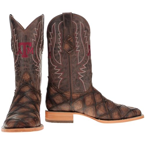 Vaccari Men's Cooper Genuine Exotic Print Leather & NCAA League Embroidery Broad Square Toe Cowboy Boots2