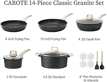 CAROTE Nonstick Cookware Sets, Pots and Pans Set, 14pcs