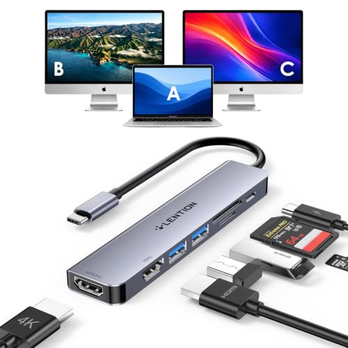 Image of LENTION Dual HDMI MST USB C Hub, 4K@60Hz, 100W PD, 2 USB 3.0, Card Reader | MST+SST for macOS & Windows OS, Stable Driver 3.0 Certified, Driver Required (CE45, Space Gray)