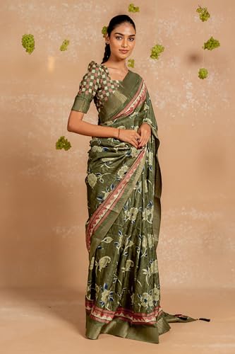 Image of MIRCHI FASHION Saree for Woman | Art Silk Floral Printed Ethnic Occasional Sari with Blouse