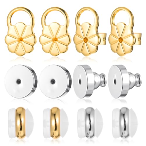 6 Pairs Earring Backs for Heavy Earrings Earring Backs for Droopy Ear Earrings Lifter Back Replacements Secure Locking Ear Supports for Studs Gold and Silver Flat