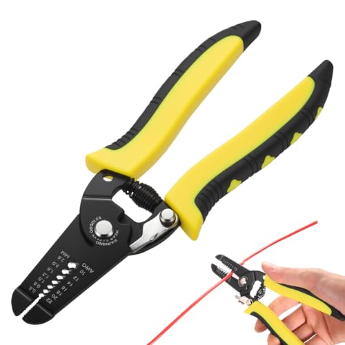 10-22 AWG Multi Gauge Wire Stripping Pliers 7 Inch Cable Stripper Tool Electrical Wire Strippers Multifunctional Heavy Duty Cable Cutters Electrical Cable Strippers with Safety Lock