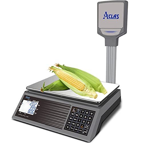 Báscula digital de cálculo de precios ACLAS con poste 30 kg 2 g   Pantalla LCD de báscula industrial industrial para alimentos, carnes, delicatessen, frutas y verduras