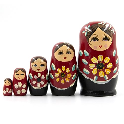 Guijinhao 5pcs Russian Dolls Handmade Russian Matryoshka Traditional Babushka Home Decor for Birthday Gift Christmas Home Room Decoration (C86-1)