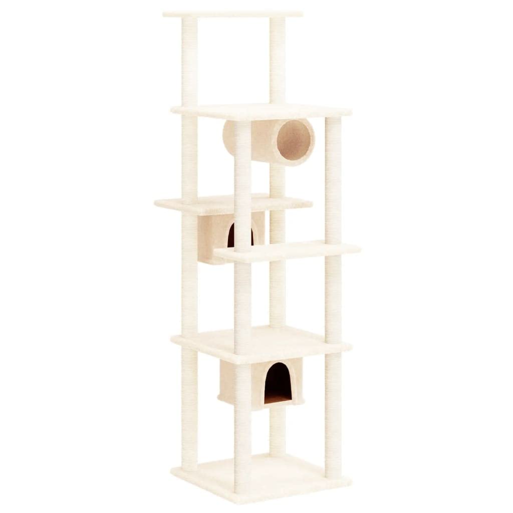Arbre à chat en bois d'ingénierie et peluche crème haut de gamme