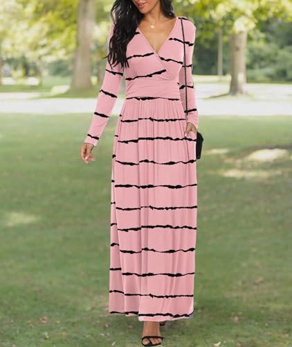 Image of LILBETTER Women Long Sleeve Deep V Neck Loose Plain Long Maxi Casual Dress