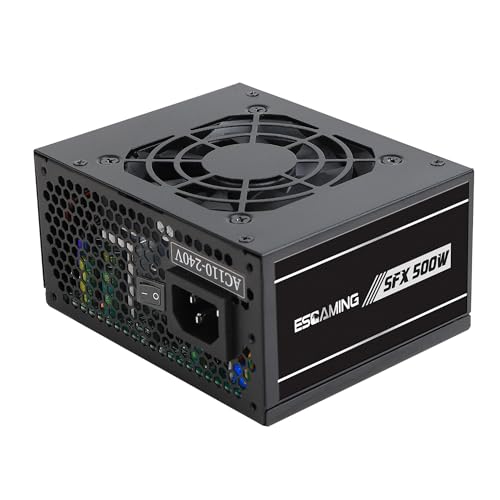 ESGAMING Micro ATX 500W / Mini ITX/SFX, Full Range Active PFC 110-240V, Low Noise Desktop Gaming Server SFX Form Factor Computer Power Supply