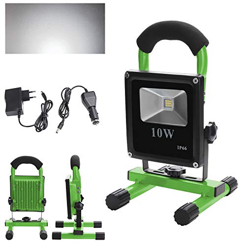 Preisvergleich Produktbild Hengda LED Baustrahler 10W Kaltweiß - Akku Arbeitsleuchte - Arbeitsscheinwerfer - Bauscheinwerfer - inkl. Standgestell und Tragegriff - 6000K - 900 Lumen - IP66 Wasserdicht
