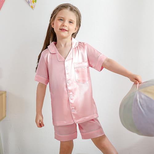 Weixinbuy Pajama Set for Kid Baby Boy Girl Button-up Silk Pajama Sleepwear Nightwear Loungewear Clothes Set Gifts for Kids3