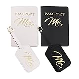 Syiomlis Mr and Mrs Luggage Tags couples passport holder set,Bridal Shower Gifts, honeymoon Engagement Gift, Anniversary, Newlywed, Bride Groom, his and her passport holder (Golden)