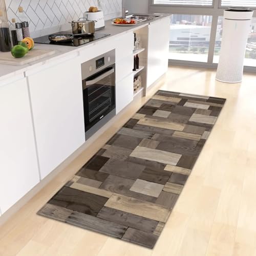 Alfombra para pasillo larga de 80x230cm con estampado de madera decorativo 2