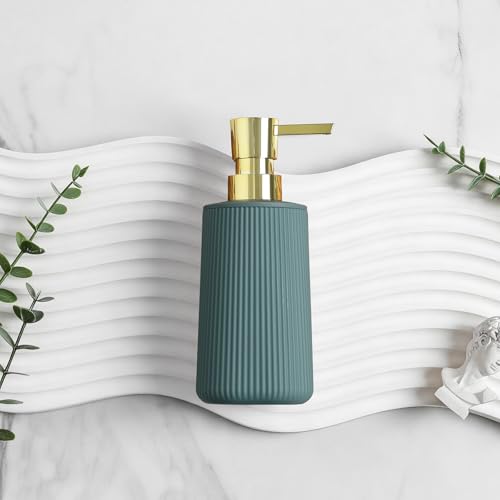 Image of YAUKPH Small Soap Dispenser for Bathroom and Kitchen Matte Green and Gold