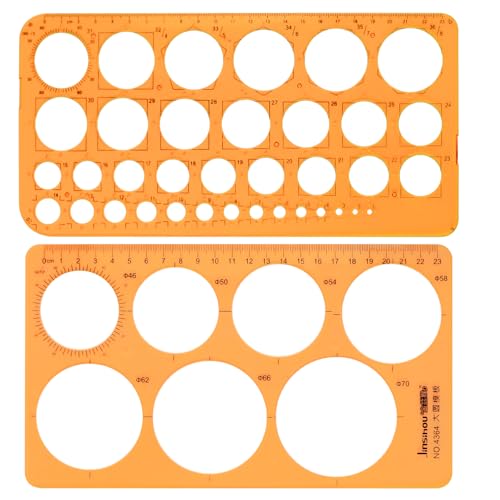 DRERIO 2 Stk Kreisschablone zum Zeichnen Kreis Lineal zum Malen, Rundes Lochlineal Kreis Schablone Vorlage,Lochschablone Kunststoff Geometrische Schablonen,für Lernen, Entwerfen, Schule, Büro(orange)