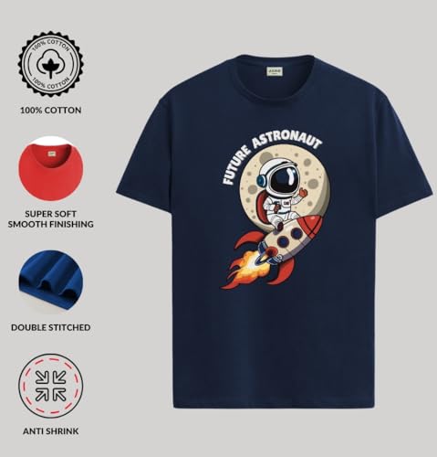 Image of ADRO T Shirts for Boys & Girls | Astronaut Printed T-Shirt | Ages 3-14 | 100% Cotton Round Neck Tshirt for Boys