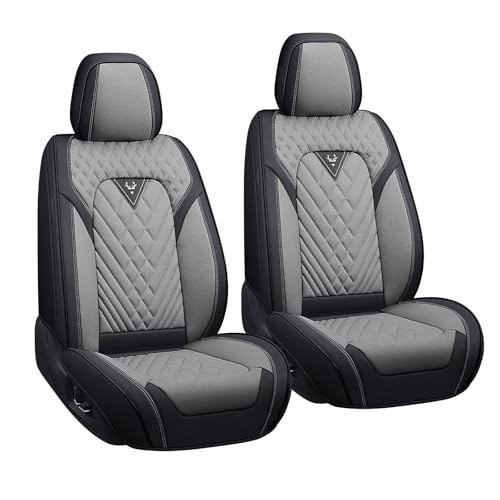 LPDK Fit for Mercedes Benz Sprinter 2500 Car Seat Covers Front Set 2pcs with Waterproof Leather,Lumbar Muscle Pain Healing Function,Airbag Compatible Automotive Breathable Seat Protectors(Grey Black)