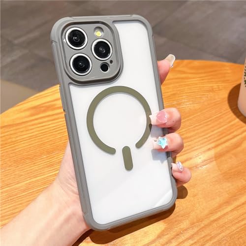 Étui de charge sans fil pour iPhone 15, housse transparente antichoc grise