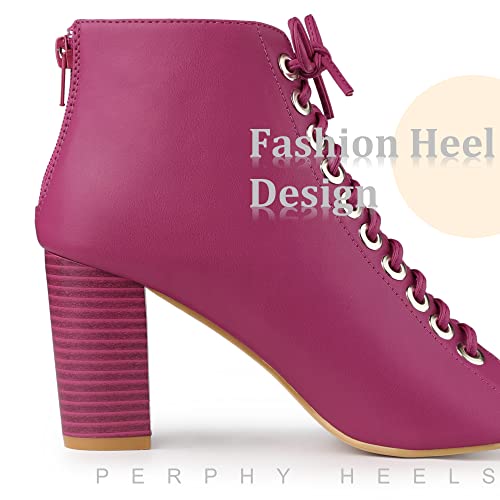 Perphy Peep Toe Lace Up Chunky Heel Ankle Boots for Women4