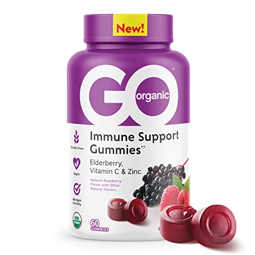 Go Organic Immune Support Elderberry Gummies - Immunity Vitamin Gummy Supplement with Zinc, Vitamin C, Elderberry - Gluten-Free, Vegan Vitamins (60 Count)â¦