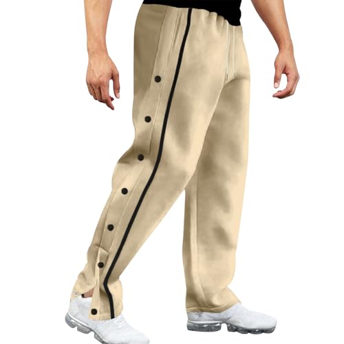 Mens Hiking Pants Drawstring Straight Summer Trousers Elastic Waist Button Jogging Casual Beach Pants with Pockets