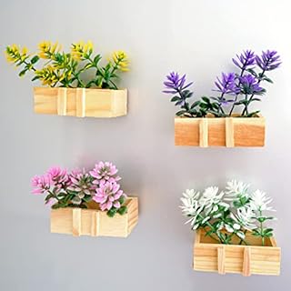 Bonilve 4pcs Cute Flower Refrigerator Magnets with Handmade Orchid Wooden Pot, Simulation Plant Magnet for Adults, Mini Decor Fridge, Home, Kitchen, Office, School, Locker, Whiteboard