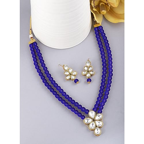 Image of Peora Crystal Faux Pearl Kundan Necklace & Jewellery Set Gift for Women