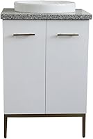 Vista 5 de Tivoli - Lavabo redondo individual de madera maciza de 25 pulgadas en piedra de granito blancogris