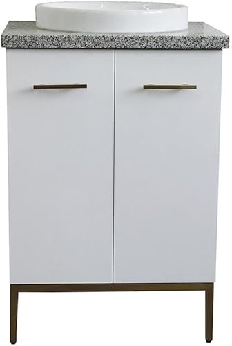 Miniatura 5 de Tivoli - Lavabo redondo individual de madera maciza de 25 pulgadas en piedra de granito blancogris