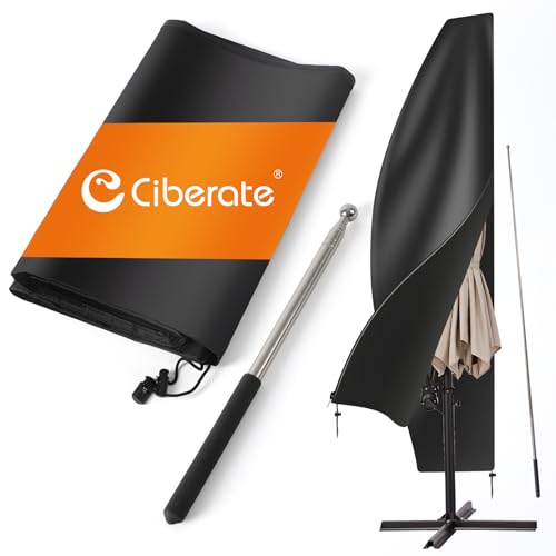 Ciberate Funda protectora para sombrilla con varilla, impermeable, tela Oxford 420D, cubierta para sombrilla, cubierta para sombrilla, sombrilla de jardín, manivela, balcón, color negro (265 cm x 40 x