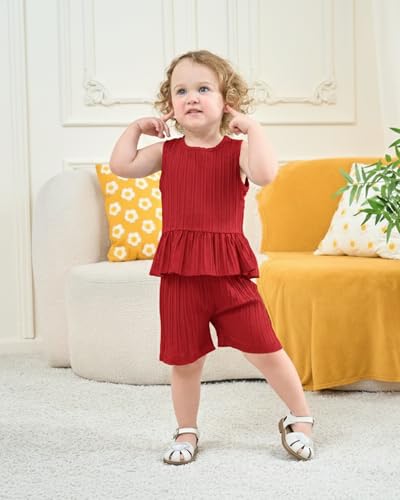 Image of Weebaby Baby Clothes Girl Toddler Summer Outfits Infant Casual Sleeveless Halter Ruffle Tank Cute Short Set Baby Clothing