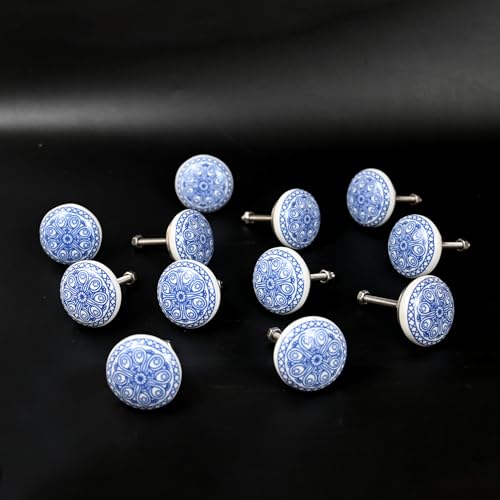 Image of Vintage Ceramic Knobs for Kids and Kitchen Cupboards, Drawers, Wardrobes, PC Cabinets, Almirahs, Dressers, Decorative Pull Handles for Dressing Table and Home Decor -Set of 12, Luminescence