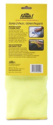 Formula 1 Super 2-Pack Microfiber Towels For Cars – Super Absorbent Microfiber Cleaning Cloth For Cars – Cleaning & Polishing Car Microfiber Towel Set – Streak-Free Car Cleaning Supplies (12" X 16") #TOP1