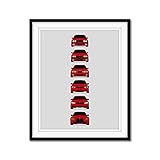 BMW M3 Generations Inspired Car Poster - Handmade Print of E30, E36, E46, E92, F80, G80 - Imola Red,...
