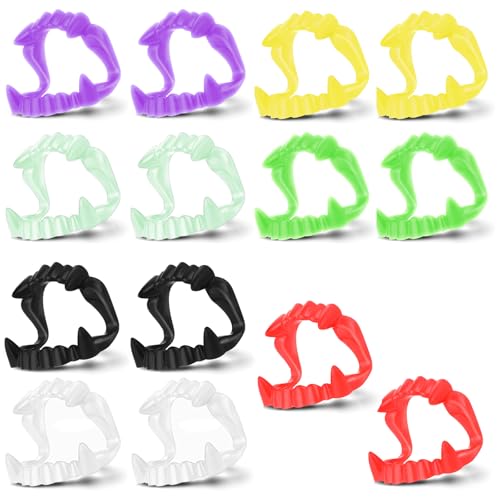 Nogeqi 14 dentes de vampiro para Halloween, dentes de vampiro para crianças, mordida de vampiro para crianças adultos, dentes de dracula para Halloween, carnaval, máscara, festa, vampiro, fantasia de