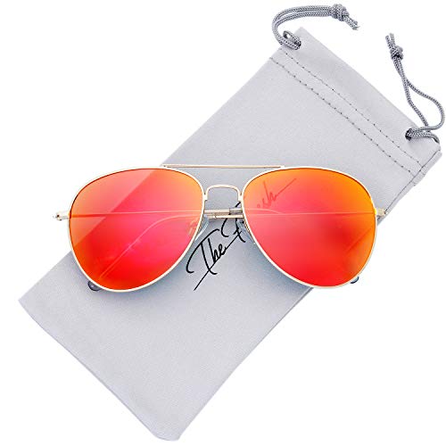 Image of The Fresh Classic Aviator Sunglasses for Men Women, Metal Frame Mirror Lens, Pilot Style, Includes Cleaning Cloth, Pouch