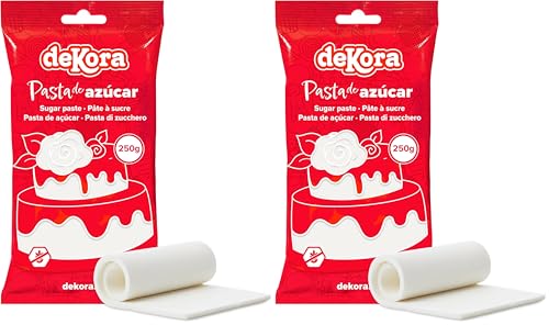 Dekora - Pasta de Azúcar Fondant Blanco para Tartas, galletas, cupcakes - Elástico y fácil de trabajar - Modelado Fácil - Sin gluten, Halal y Kosher - 250 g (Paquete de 2)