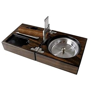 Monsiter Houten sigaar asbak set met sigarensnijder opvouwbare asbak