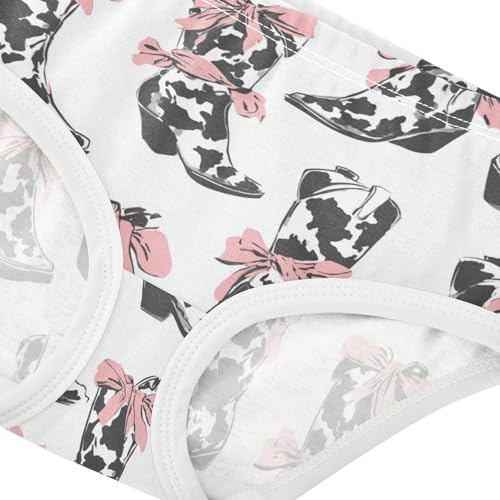 Wusikd Cow Print Boots Girls' Underwear Cotton Pink Bows Girls Briefs Soft Toddler Underwear 2T4