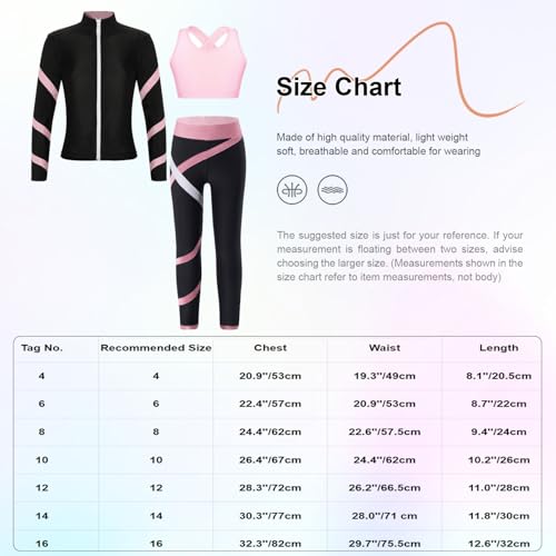 Yizyif Kids Girls Figure Ice Skating Gym Training Suit Long Sleeve Jacket Sleeveless Crop Top With Skating Pants Set Pink 6 Years thumb #4