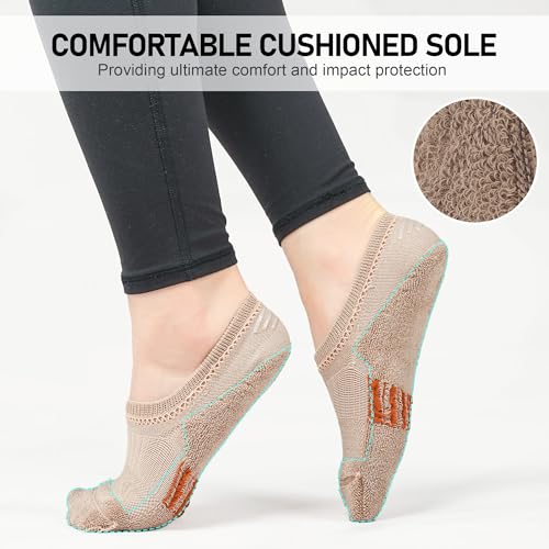 Image of No Show Socks Womens Cushioned Low Cut Invisible Footies for Running Athletic Gym Ankle Socks 6 Pairs