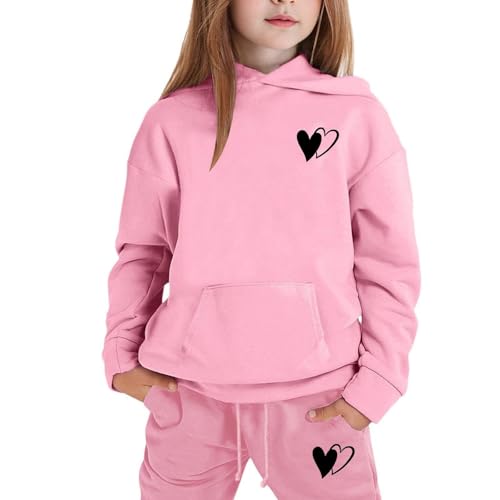 2025 Girls Sweatsuit Set Cute Heart Hooded Sweatshirt & Jogger Pants with Pocket Casual Outfits Set Boys Athletic Tracksuit 5
