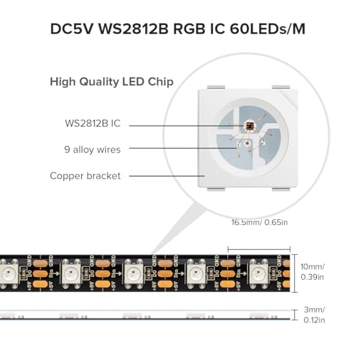 Tira de LED WS2812B con controlador SP611E 16.4FT 300 LEDs RGB miniatura 3