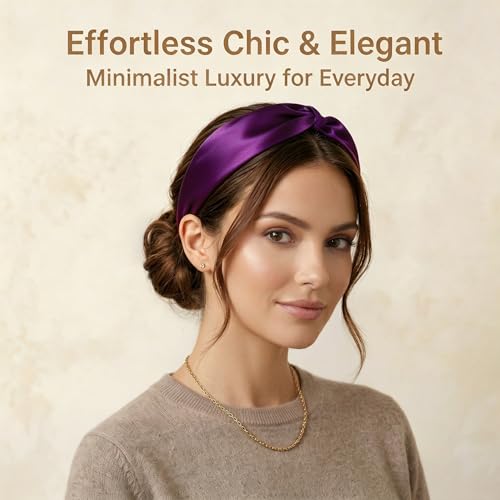 Image of ZLYC Mulberry Silk Headband for Women's Hair, Solid Light Red Purple | smooth luxury real silk, stretch elastic no slip fit, makeup spa skincare use, travel daily wear,boho fashion hair accessory