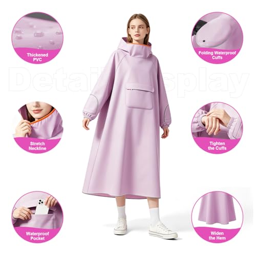 Image of PALAY High Collar Motorcycle Raincoat with Hood, Folding Hand Guard Flaps, PVC Full-Cover Riding Poncho with Front Pocket, Adult Women Raincoat for E-Bike, Scooter & Outdoor Riding
