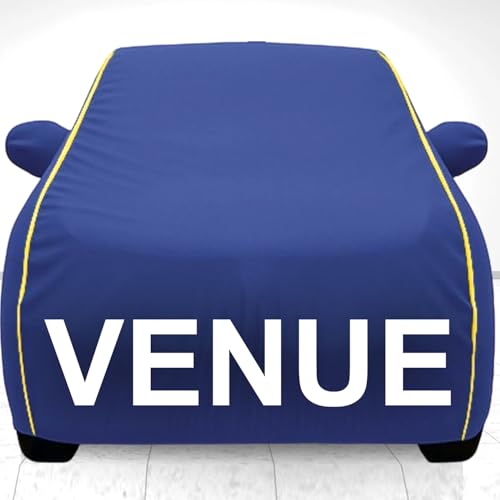 Image of UNIQE Car Cover Compatible for Hyundai Venue All Model & Years (2019-2025) 100% Waterproof with Mirror Pockets, Triple Stitched Bottom Elastic Dustproof Full Body Protection (Blue, Venue)