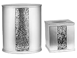 Zahari Home 2pc Sinatra Silver Modern Bath Accessories Set Waste Basket & Tissue Box Modern Classic Contemporary Decorative Beautiful Designs Bathroom Decor Set for Home Mosaic Glass